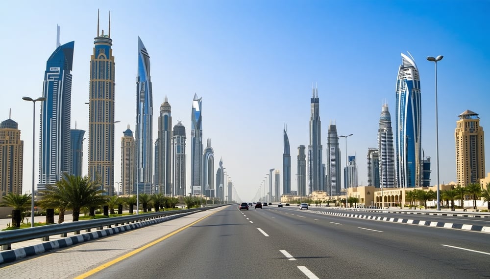 Scenic Dubai city road trip travel