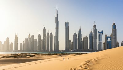 Dubai skyline with iconic landmarks and a desert adventure